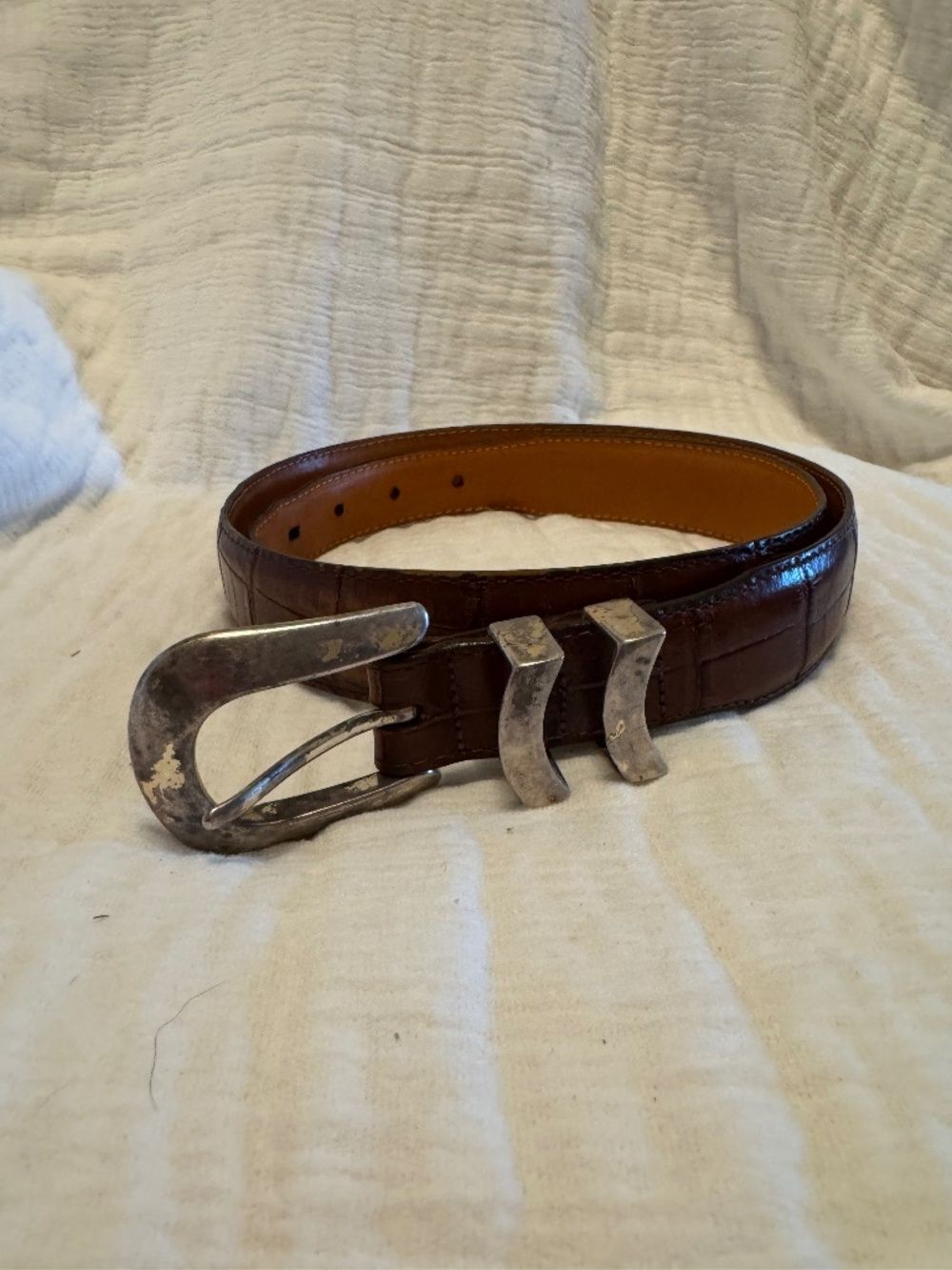 Onyx by Brighton Brown Croc-embossed Leather Belt Size 36